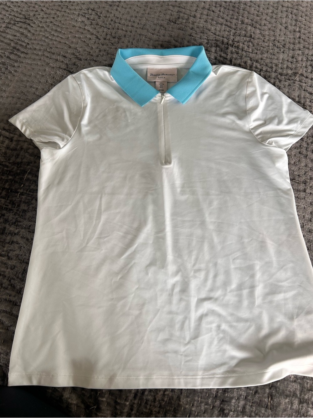 Tommy Bahama White Polo with Aqua Blue Collar